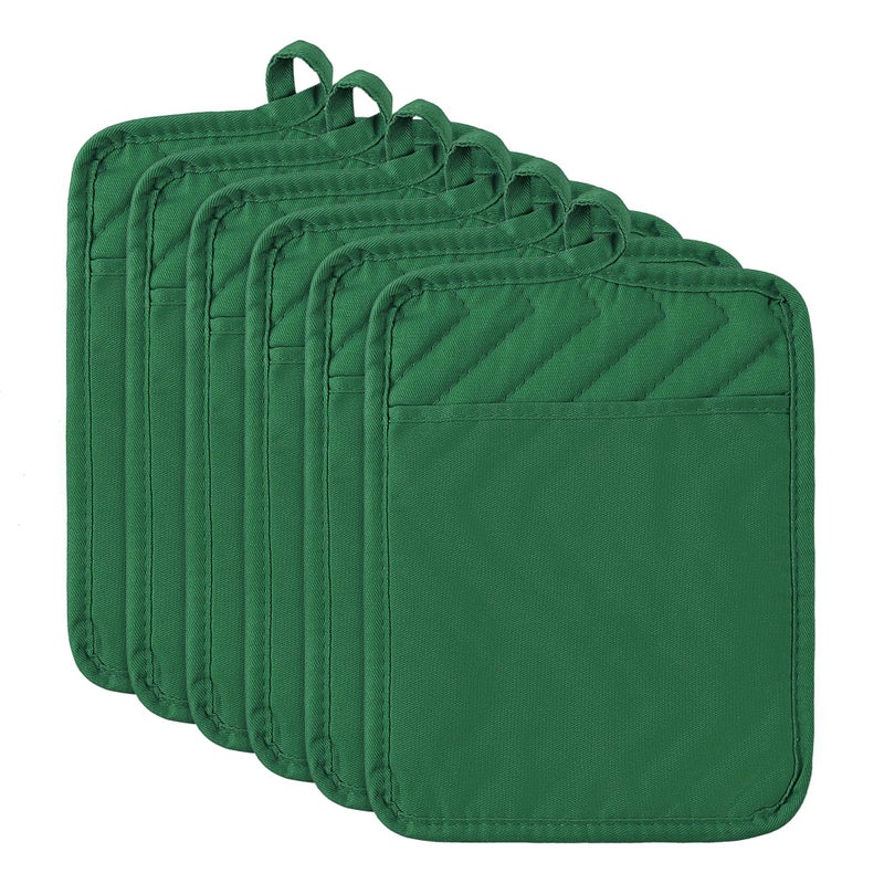 R HORSE R HORSE 6Pcs Pot Holder for Kitchen Christmas Green Potholders with Pockets Cotton Heat Resistant Potholder Terry Coaster Oven Mitts Hot Pads for Baking Cooking Christmas Pot Holder Gift 7x9 