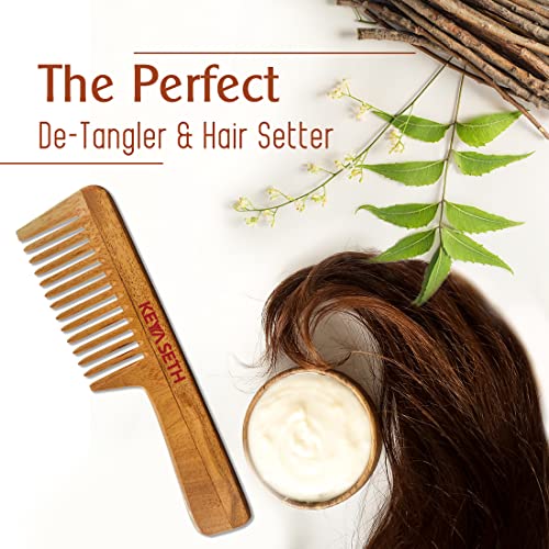 KEYA SETH AROMATHERAPY, DEVICE OF DROP Keya Seth Aromatherapy, Neem Wooden Comb Wide Tooth with Handel All Purpose Large Size Perfect Hair Setter - Image 3