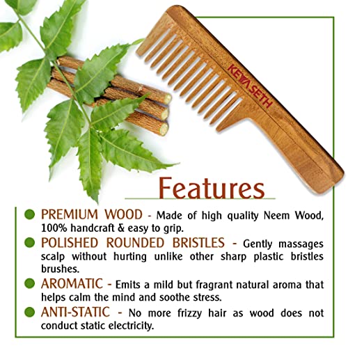 KEYA SETH AROMATHERAPY, DEVICE OF DROP Keya Seth Aromatherapy, Neem Wooden Comb Wide Tooth with Handel All Purpose Large Size Perfect Hair Setter - Image 4