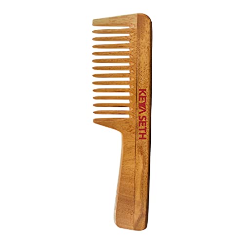 KEYA SETH AROMATHERAPY, DEVICE OF DROP Keya Seth Aromatherapy, Neem Wooden Comb Wide Tooth with Handel All Purpose Large Size Perfect Hair Setter - Image 1