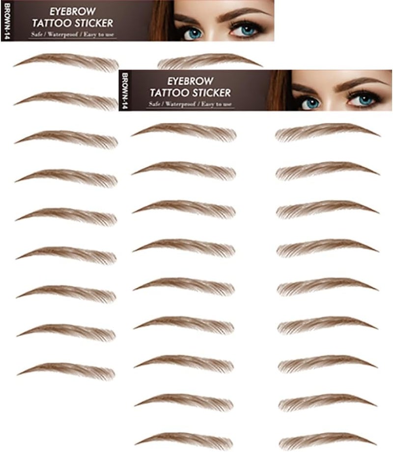 Yesallwas 4D Eyebrow Tattoo Stickers Brown 18Pairs Fake Eyebrows Stick on Eyebrow Transfers Tattoos Stickers for Women Lady 2 Sheets BROWN14