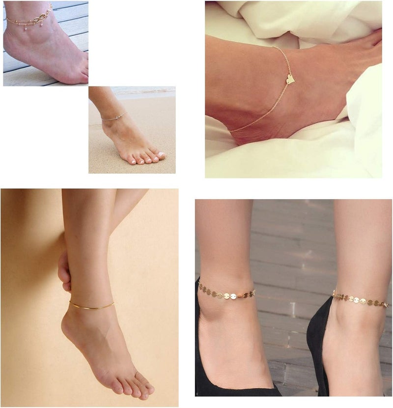 Softones 16Pcs Ankle Bracelets for Women Gold Silver Two Style Chain Beach Anklet Bracelet Jewelry Anklet Set,Adjustable Size - Image 4