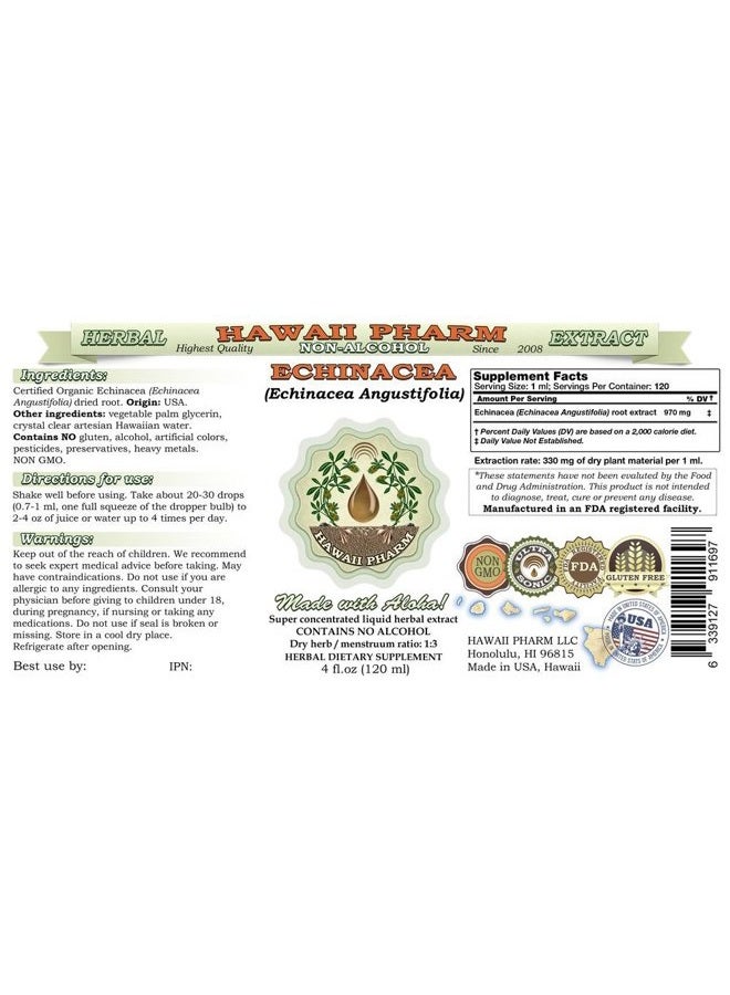 Hawaii Pharm Echinacea Alcohol-Free Liquid Extract, Echinacea (Echinacea Angustifolia) Dried Root Glycerite Herbal Supplement 2oz - Image 2