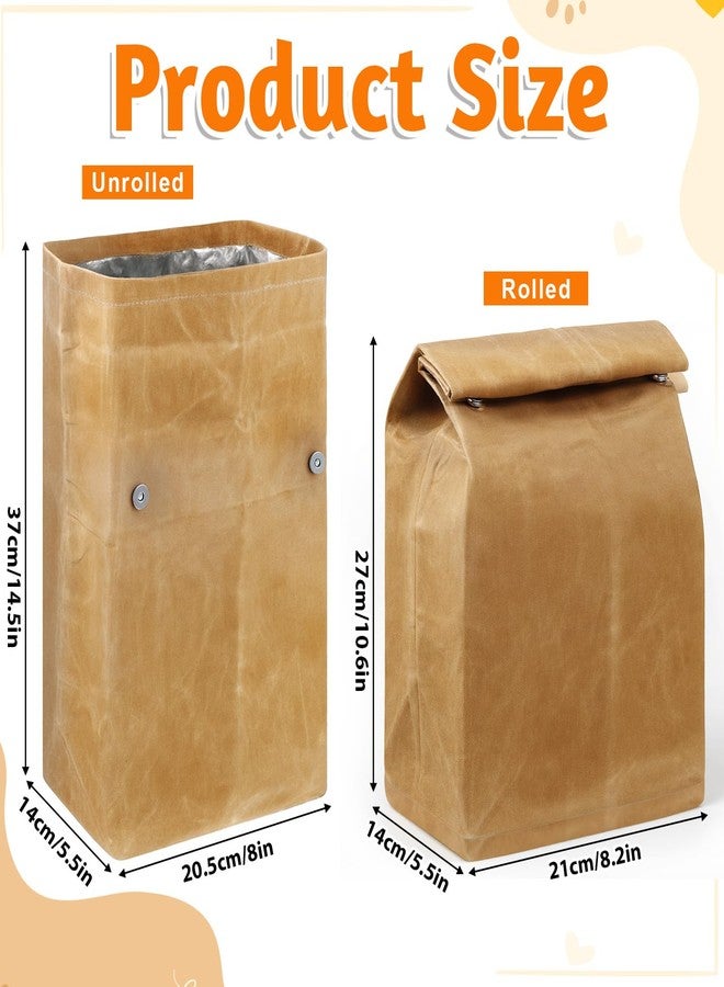 Alrhso Waxed Canvas Lunch Bag Reusable Insulated Lunch Sack Brown Lunchbox for Men Women, Paper Bag Styled Lunchbag for Work, Office, Picnic - Image 2