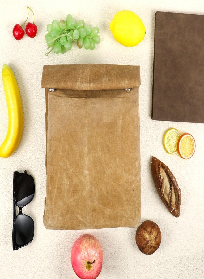Alrhso Waxed Canvas Lunch Bag Reusable Insulated Lunch Sack Brown Lunchbox for Men Women, Paper Bag Styled Lunchbag for Work, Office, Picnic - Image 5