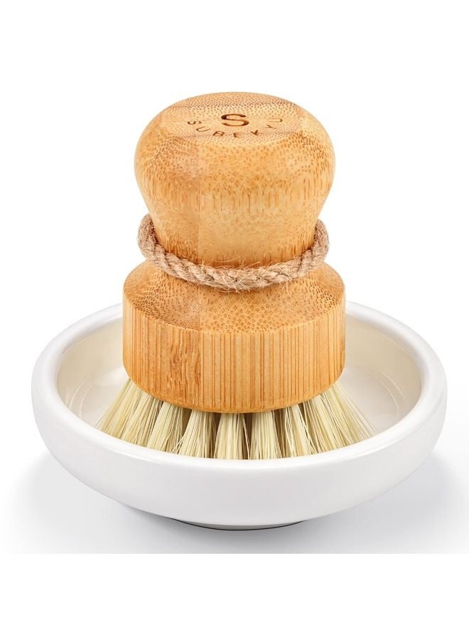 HOMESTAR Bamboo Dish Scrub Brush for Kitchen Sink, Natural Wooden Washing Dish Brush Scrubber with Sisal Bristles for Household Cleaning, Cast Iron Pots, Pans and Vegetables - Image 1