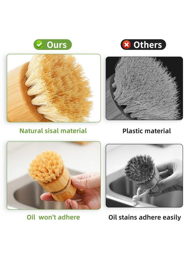 HOMESTAR Bamboo Dish Scrub Brush for Kitchen Sink, Natural Wooden Washing Dish Brush Scrubber with Sisal Bristles for Household Cleaning, Cast Iron Pots, Pans and Vegetables - Image 4