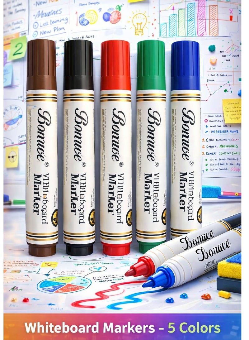 5 Pcs - Whiteboard Markers, Dry Erase Markers, Chisel Tip, Low Odor Assorted Colors, Easy Erase Bold Color White Board Marker Set for Kids, Office, Classroom, School, Teaching - Image 1