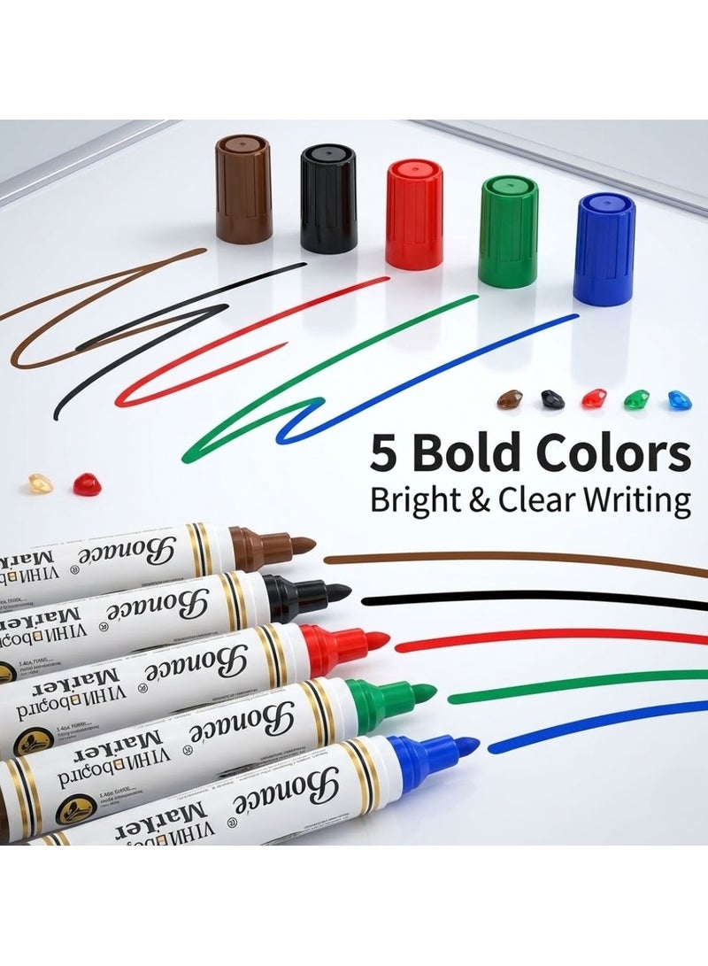 5 Pcs - Whiteboard Markers, Dry Erase Markers, Chisel Tip, Low Odor Assorted Colors, Easy Erase Bold Color White Board Marker Set for Kids, Office, Classroom, School, Teaching - Image 5
