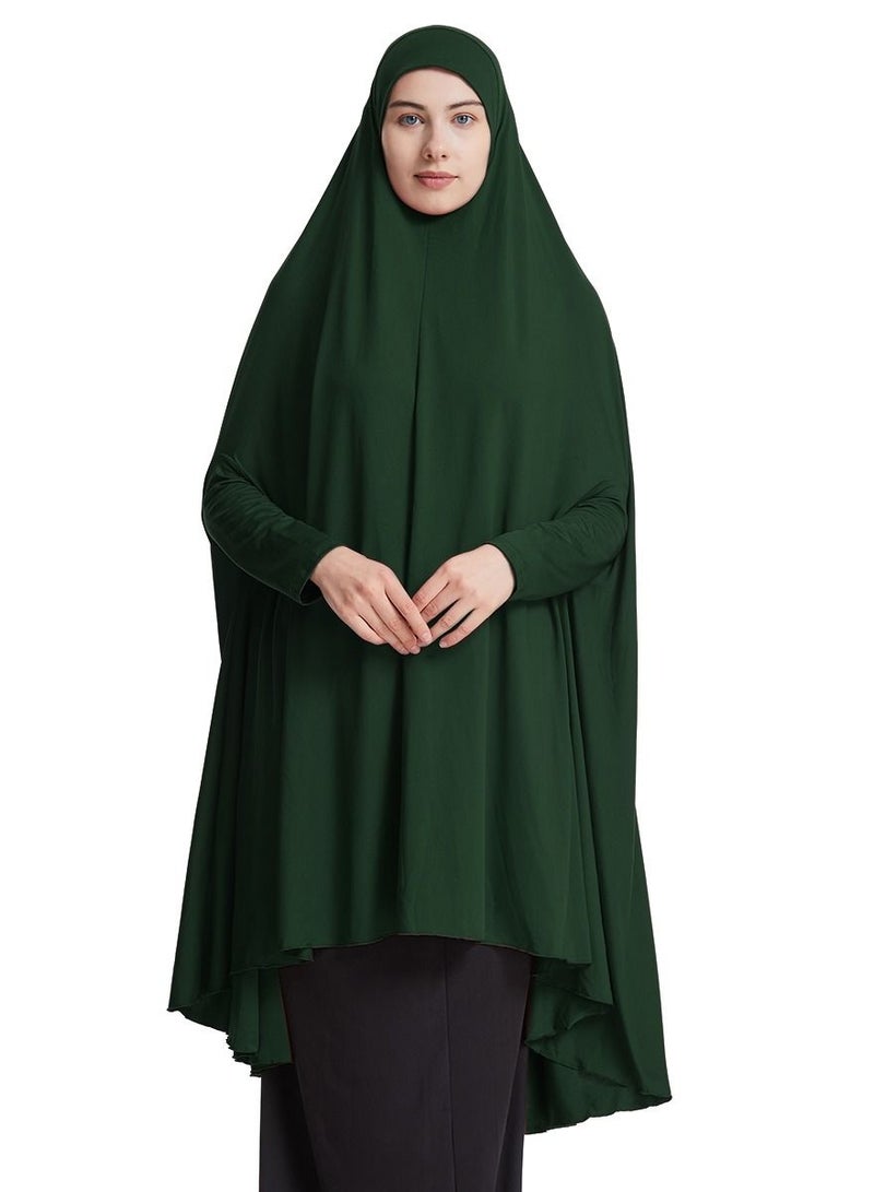 إسكدنيا Women's Solid Color Abaya Long Sleeve Thobe Robe With Hijab Army Green - Image 1