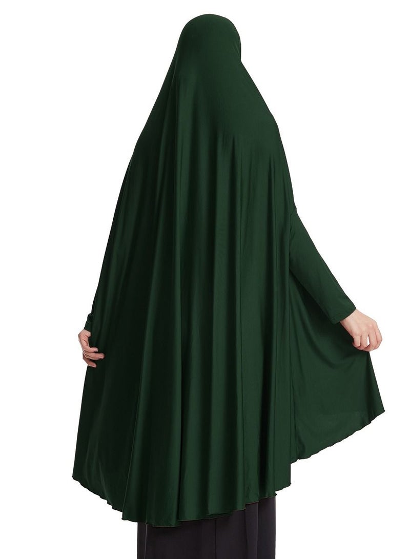 إسكدنيا Women's Solid Color Abaya Long Sleeve Thobe Robe With Hijab Army Green - Image 3