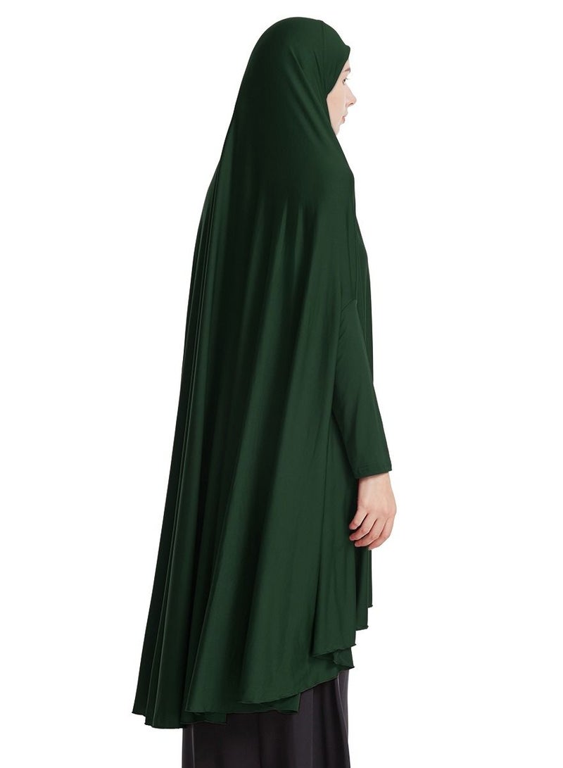 إسكدنيا Women's Solid Color Abaya Long Sleeve Thobe Robe With Hijab Army Green - Image 2