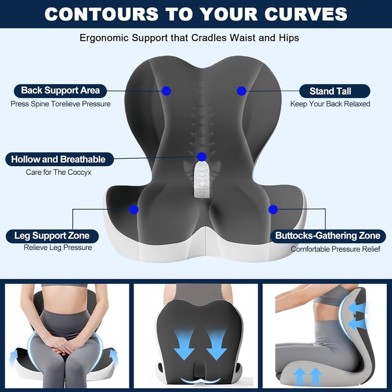 BLYPHOO Seat Cushion Lumbar Support Pillow, Upgraded Memory Foam Office Chair Cushion, Lower Back Support Cushion for Car Home Wheelchair, Long Sitting Pain Relief with Washable Cover - Image 2