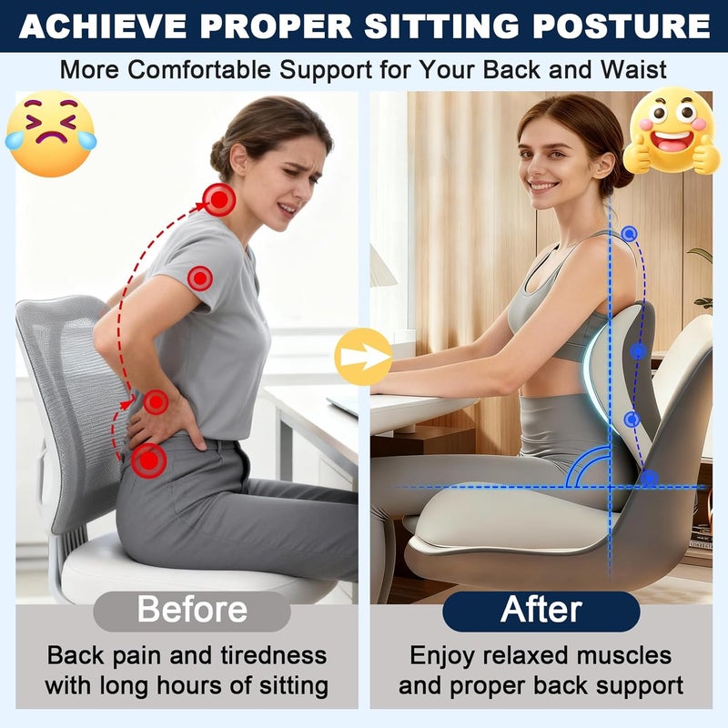 BLYPHOO Seat Cushion Lumbar Support Pillow, Upgraded Memory Foam Office Chair Cushion, Lower Back Support Cushion for Car Home Wheelchair, Long Sitting Pain Relief with Washable Cover - Image 4