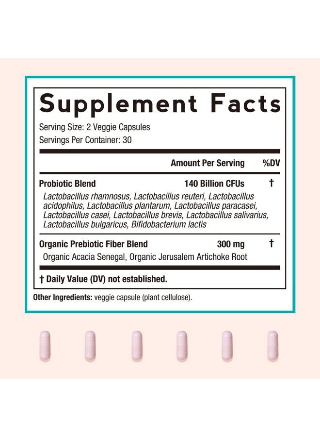 Doctor's Recipes Probiotics for Women, Organic Prebiotics and Probiotics for Digestive Health, Vaginal Health, 140 Billion CFU, 10 Strains, Shelf Stable, 60 Capsules - Image 5