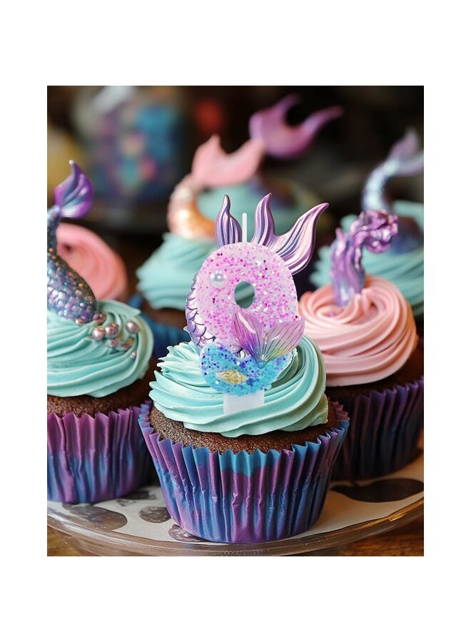 Mermaid Theme Birthday Candles, Number Girls Glitter Birthday Party Supplies, Anniversary Party Decorations (Mermaid Theme, Number 9) - Image 2