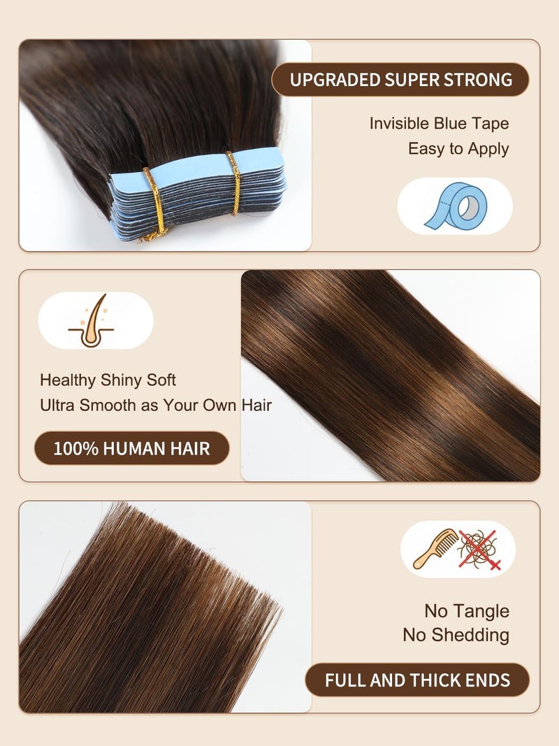 ييليت إكسسوارات شعر YILITE Tape In من شعر بشري، 20 بوصة، لون #2-6-2، 20 قطعة، 50 جرام، بالياج بني غامق إلى بني كستنائي، 100% شعر ريمي، للنساء والفتيات - Image 2