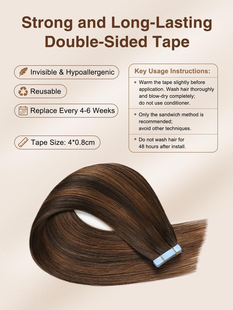 ييليت إكسسوارات شعر YILITE Tape In من شعر بشري، 20 بوصة، لون #2-6-2، 20 قطعة، 50 جرام، بالياج بني غامق إلى بني كستنائي، 100% شعر ريمي، للنساء والفتيات - Image 4