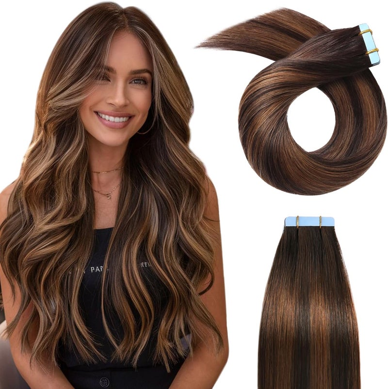 ييليت إكسسوارات شعر YILITE Tape In من شعر بشري، 20 بوصة، لون #2-6-2، 20 قطعة، 50 جرام، بالياج بني غامق إلى بني كستنائي، 100% شعر ريمي، للنساء والفتيات - Image 1