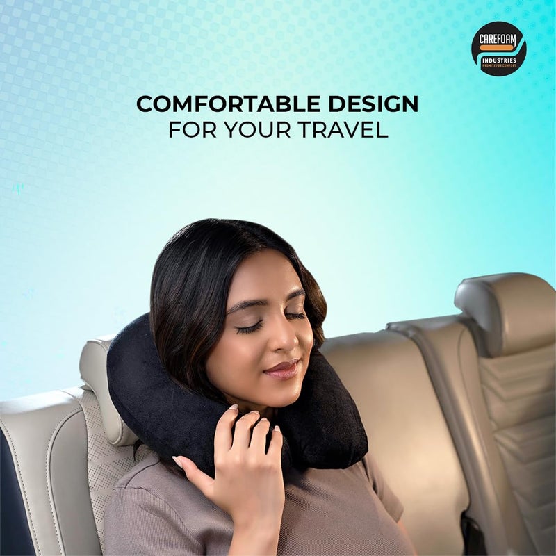 CareFoam CareFoam Neck Pillow for Travel in FlightCarTrain for Sleeping Neck Support Lightweight Travel Pillow for Men and Women Premium Velvet Outer Cover Black - Image 2