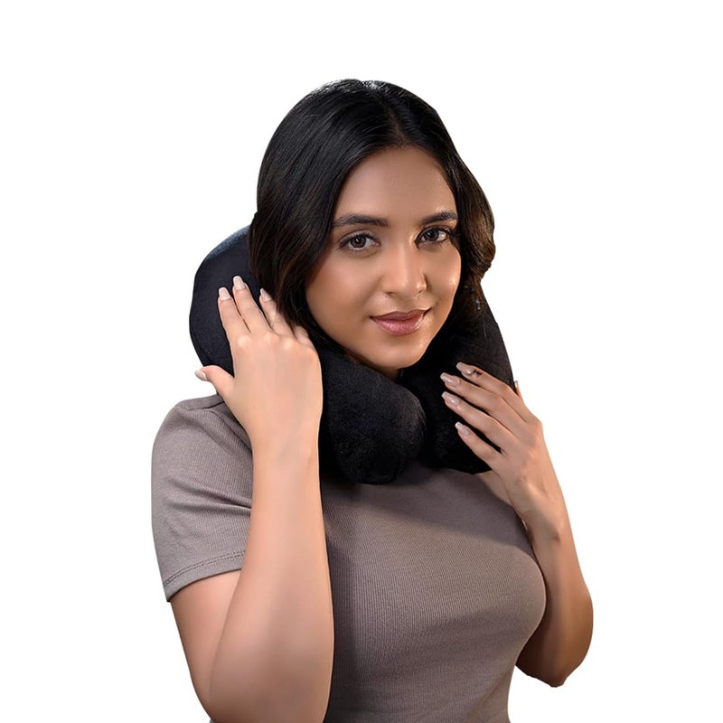CareFoam CareFoam Neck Pillow for Travel in FlightCarTrain for Sleeping Neck Support Lightweight Travel Pillow for Men and Women Premium Velvet Outer Cover Black - Image 1