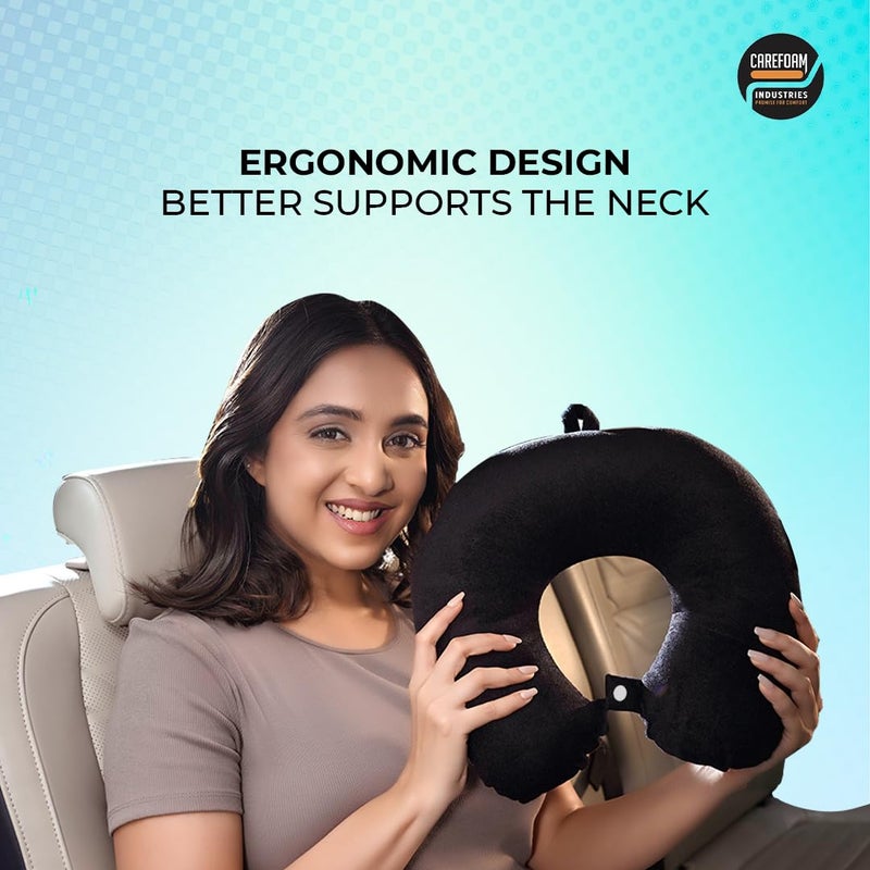 CareFoam CareFoam Neck Pillow for Travel in FlightCarTrain for Sleeping Neck Support Lightweight Travel Pillow for Men and Women Premium Velvet Outer Cover Black - Image 4