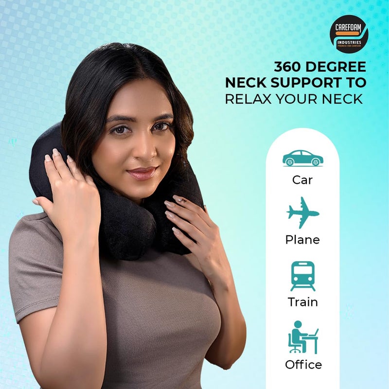 CareFoam CareFoam Neck Pillow for Travel in FlightCarTrain for Sleeping Neck Support Lightweight Travel Pillow for Men and Women Premium Velvet Outer Cover Black - Image 3