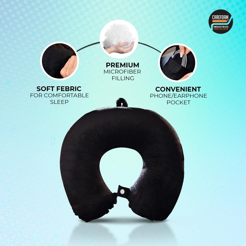 CareFoam CareFoam Neck Pillow for Travel in FlightCarTrain for Sleeping Neck Support Lightweight Travel Pillow for Men and Women Premium Velvet Outer Cover Black - Image 5