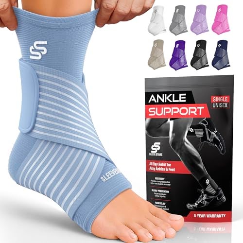 SS SLEEVE STARS Sleeve Stars Ankle Brace for Women Men Ankle Wrap for Sprain Compression Sleeve for Plantar Fasciitis Relief Easy Customizable Support w Removable Strap PairM1012Light Blue 