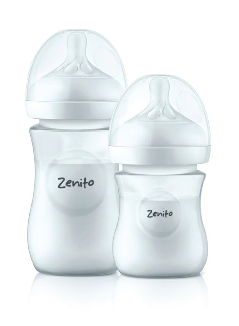 Zenito Wide Neck PP Feeding Bottle, New Born/Infants/Toddler Upto 3 Years, BPA Free, Ergonomic Shape is Easy to Hold, with Anti Colic, Pack of 2, 150ml x 260ml - Image 1