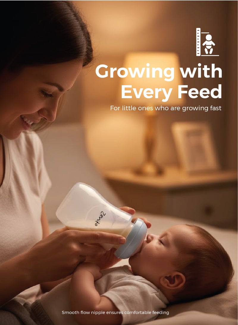 Zenito Wide Neck PP Feeding Bottle, New Born/Infants/Toddler Upto 3 Years, BPA Free, Ergonomic Shape is Easy to Hold, with Anti Colic, Pack of 2, 150ml x 260ml - Image 4