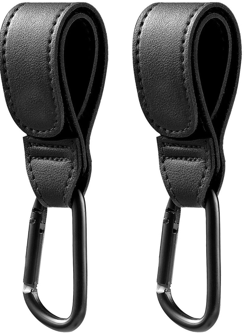 SOLARAE Baby Stroller Hooks Bag for Hanging Diaper Bags Multipurpose Velcro Grocery Shopping Premium Vegan Leather Pram Straps (2 Pcs, Black) - Image 1