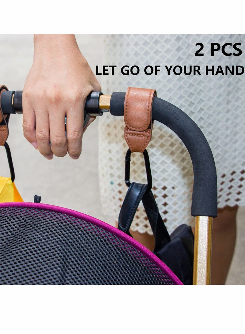 SOLARAE Baby Stroller Hooks Bag for Hanging Diaper Bags Multipurpose Velcro Grocery Shopping Premium Vegan Leather Pram Straps (2 Pcs, Black) - Image 4