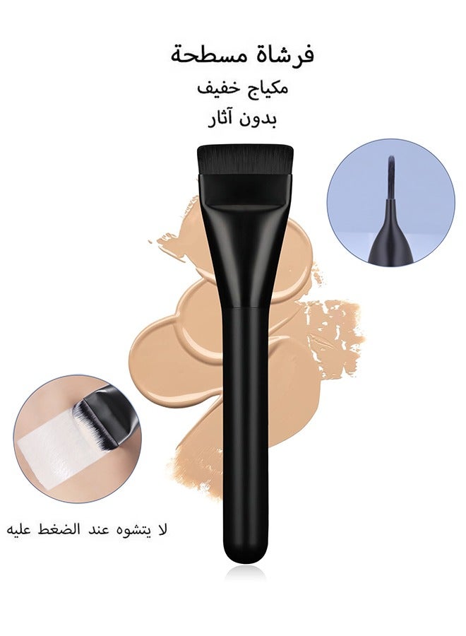 HS Flat-Head Makeup Brush, Liquid Foundation Brush, Face Makeup Tool, Black - Image 1
