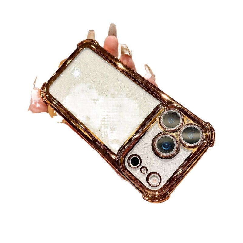 غطاء واقي بسيليكون لـ iPhone 15 / 15 Plus / 15 Pro / 15 Pro Max باللون Gold من السيليكون مع قاعدة بودرة لامعة وحماية من السقوط مع مقاوم للصدمات مع مقاوم للخدش للطاولة - Image 1