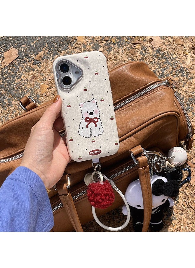 Generic - Compatible with iPhone 16 Case, Heart Shaped Camera Lens Frame Design, Cute Puppy Cartoon Pattern Shockproof Case Cover with Lovely Strap Bracelet Chain, Anti-Fall Drop Protection Case for iPhone 16 6.1 inches - Image 1