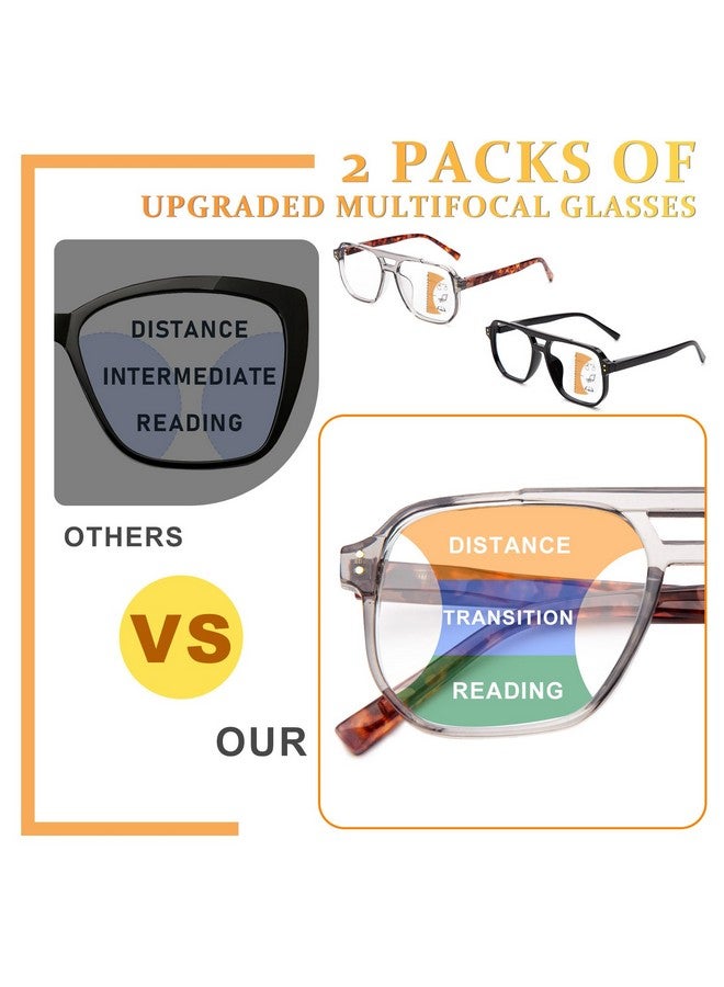 Jo Progressive Multifocus Reading Glasses Men Women No Line Progressive Reader Halfrim For Midnear(1.5Xblack/Tortoise) - Image 4