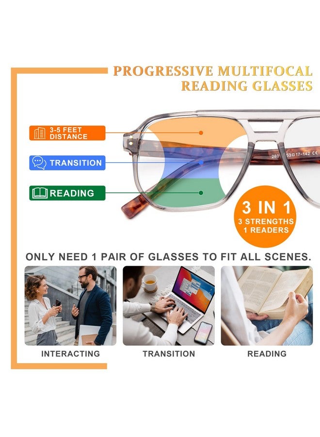 Jo Progressive Multifocus Reading Glasses Men Women No Line Progressive Reader Halfrim For Midnear(1.5Xblack/Tortoise) - Image 3
