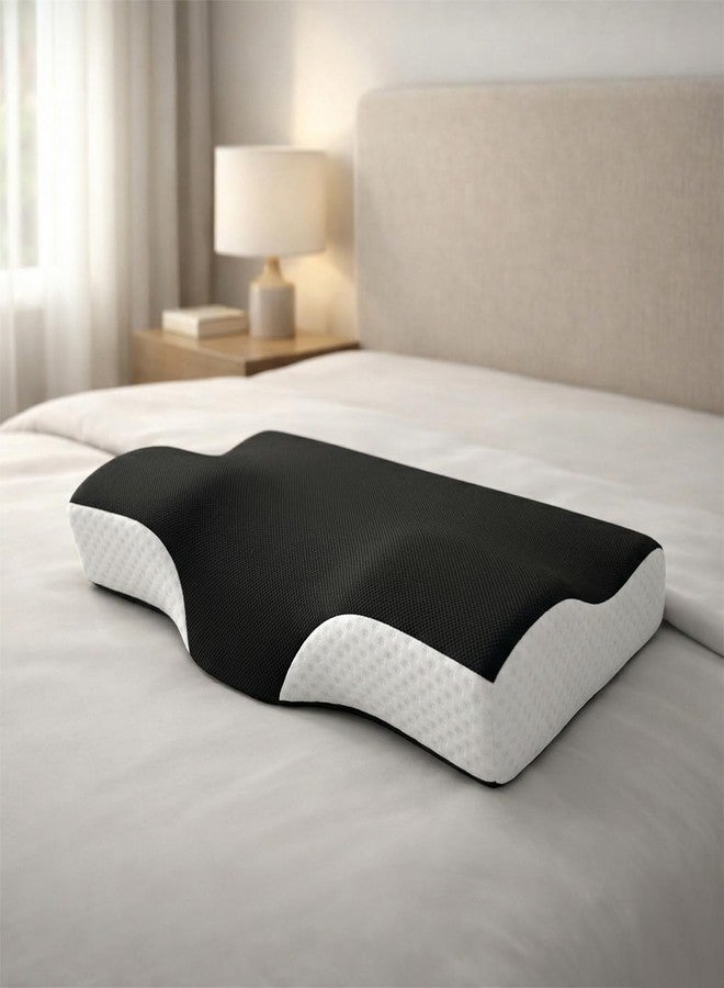Sleepsia Orthopedic Memory Foam Contour Cervical Pillow for Neck &Shoulder Pain Extra Curve Neck Support Pillow for Sleeping Side &Back Sleepers (Memory Foam, Black/White) - Image 1
