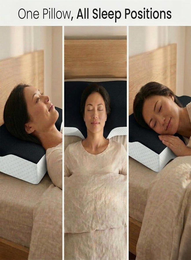Sleepsia Orthopedic Memory Foam Contour Cervical Pillow for Neck &Shoulder Pain Extra Curve Neck Support Pillow for Sleeping Side &Back Sleepers (Memory Foam, Black/White) - Image 4