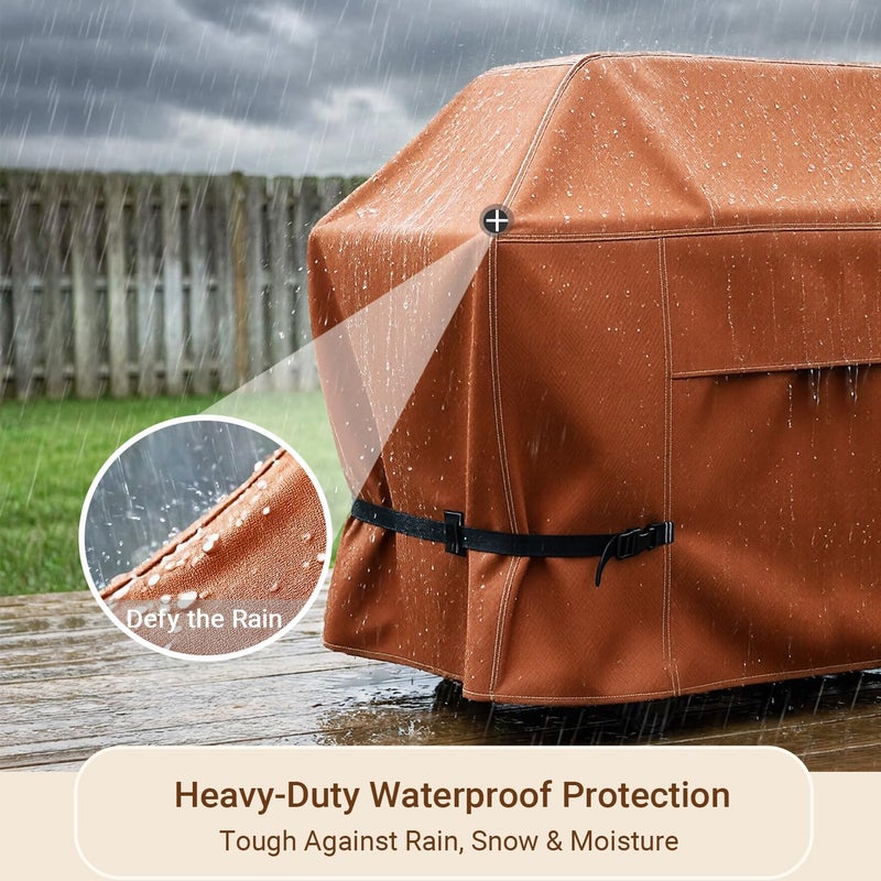 NettyPro غطاء شواية ، مقاس 64 بوصة، مقاوم للماء، عالي الجودة، مناسب لأجهزة Weber، Char-Broil، Nexgrill ذات 3-4 مواقد، بلون بني. - Image 3