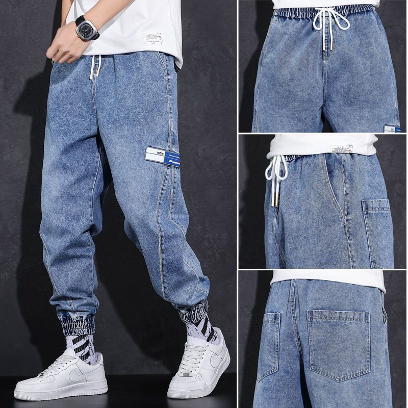 [1902 peoples collection] jeans mens loose spring and autumn toe Harlan pants new trend Joker casual nine Blue a27