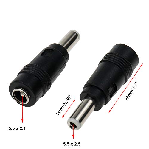 Dahszhi DC Power Adapter 5.5mm x 2.5mm Male Plug to 5.5mm x 2.1mm Female Jack for Universal Laptop Interface Power Cable Connector - 20pcs - Image 2