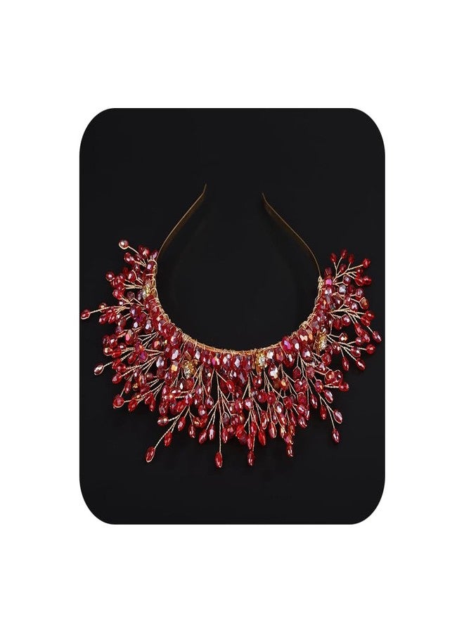 بيريوان طوق رأس مرصع بخرز كريستالي من BERYUAN، تاج شعر أنيق مرصع بأحجار الراين لحفلات الزفاف، تاج شعر مرصع بخرز كريستالي أحمر لحفلات الزفاف للنساء والفتيات (أحمر) - Image 1