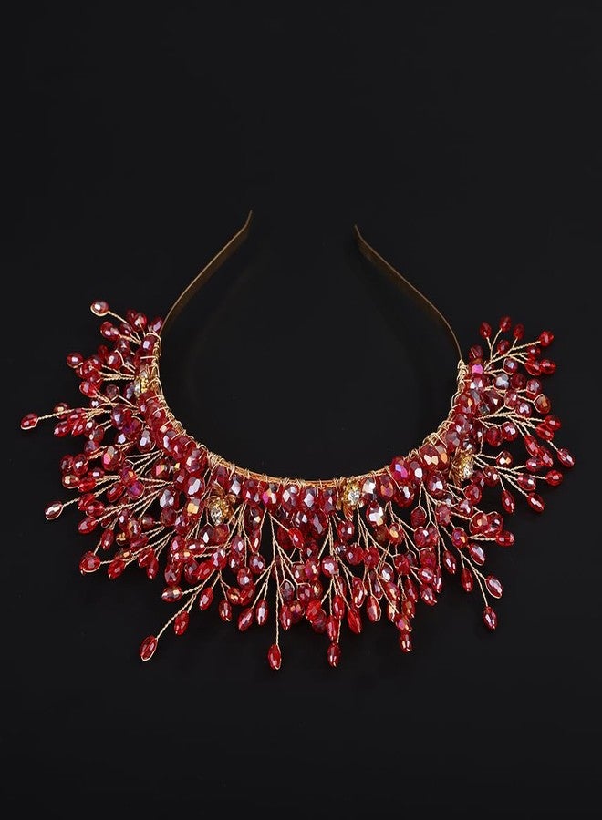 بيريوان طوق رأس مرصع بخرز كريستالي من BERYUAN، تاج شعر أنيق مرصع بأحجار الراين لحفلات الزفاف، تاج شعر مرصع بخرز كريستالي أحمر لحفلات الزفاف للنساء والفتيات (أحمر) - Image 2