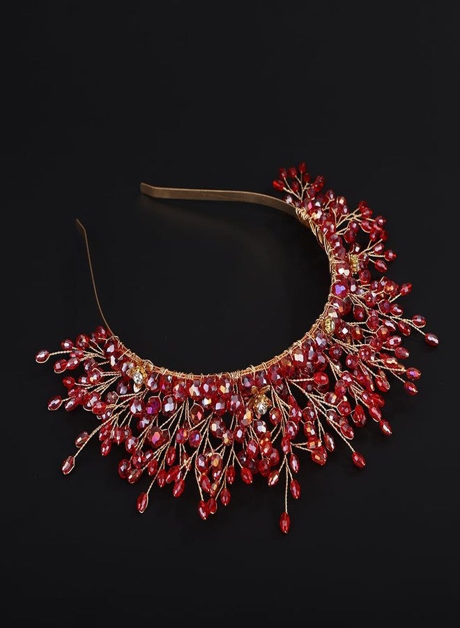 بيريوان طوق رأس مرصع بخرز كريستالي من BERYUAN، تاج شعر أنيق مرصع بأحجار الراين لحفلات الزفاف، تاج شعر مرصع بخرز كريستالي أحمر لحفلات الزفاف للنساء والفتيات (أحمر) - Image 4