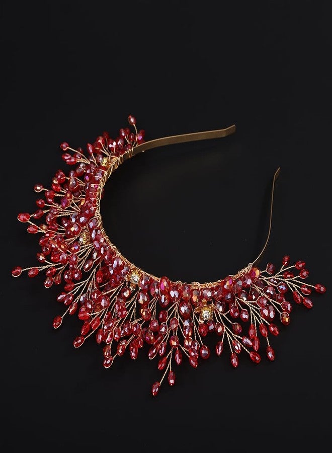 بيريوان طوق رأس مرصع بخرز كريستالي من BERYUAN، تاج شعر أنيق مرصع بأحجار الراين لحفلات الزفاف، تاج شعر مرصع بخرز كريستالي أحمر لحفلات الزفاف للنساء والفتيات (أحمر) - Image 3