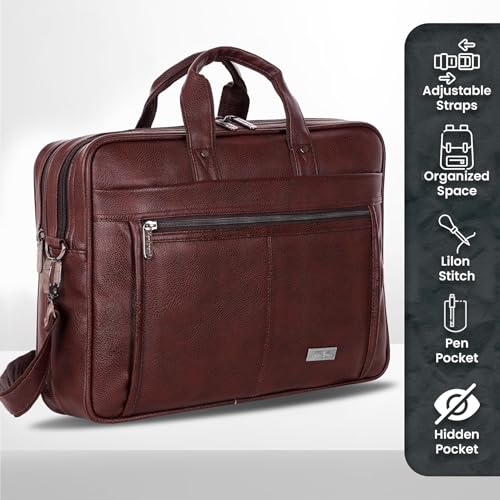 Hard Craft Vegan Leather Office Laptop Messenger and Shoulder Side Sling Hand Bag For Men Corporate Executive Briefcase Bag For Man Supports Laptop Upto 15.6 inches - Image 3