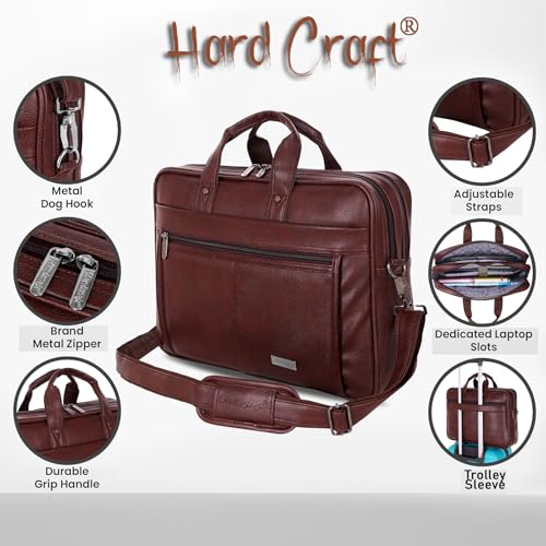 Hard Craft Vegan Leather Office Laptop Messenger and Shoulder Side Sling Hand Bag For Men Corporate Executive Briefcase Bag For Man Supports Laptop Upto 15.6 inches - Image 2