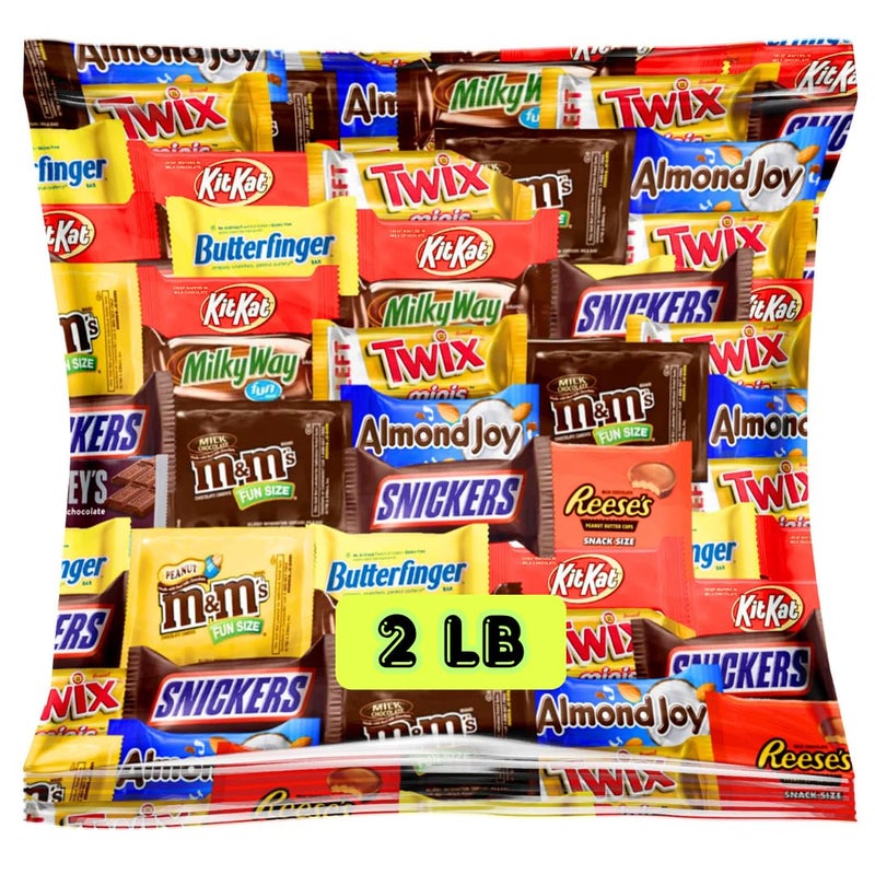 Assorted Fun-Size Chocolate Candy Mix - Bulk Variety Bag - Individually Wrapped Minis for Parties, Gift Baskets, Candy Buffets, Office Treats & Special Occasions (2 LB)